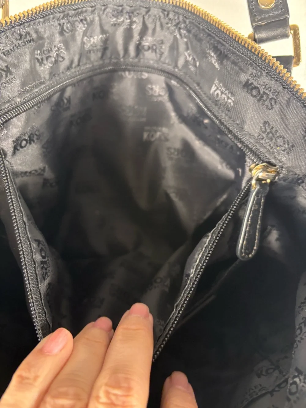 Michael Kors Black Canvas Tote with Studded Gold Trim side pockets